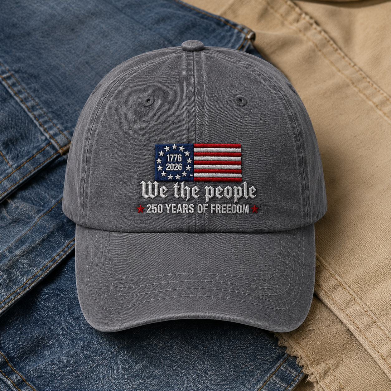 We the People 250 Years Freedom Washed Cap, Patriotic 1776 2026 America Bicentennial Hat - washed cap - lifestyle view 5