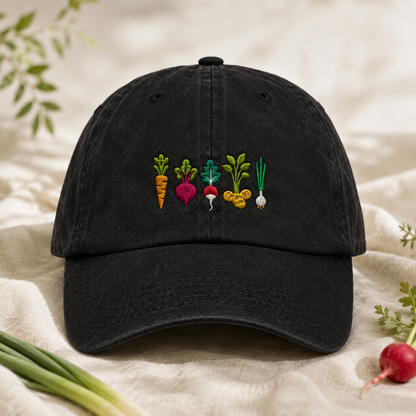 Root Vegetable Washed Cap, Embroidered Gardening Hat for Veggie Growers - Washed Cap - lifestyle view 2