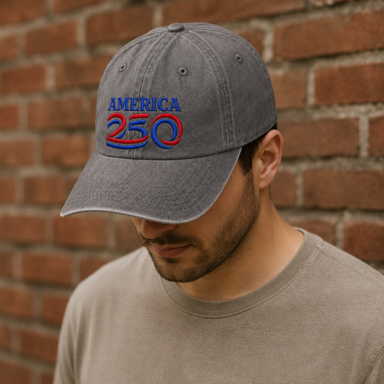 America 250 Washed Cap, Red Blue Embroidered Patriotic Dad Hat - washed cap - lifestyle view 6