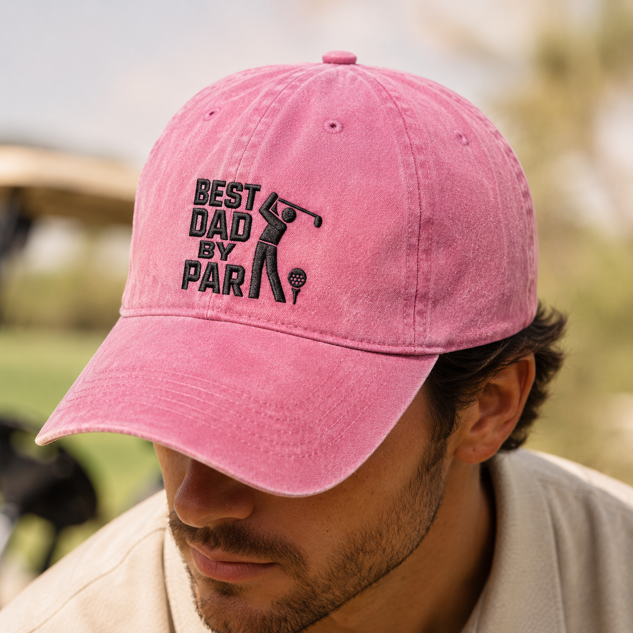 Best Dad By Par Washed Cap, Golf Father Embroidered Hat for Father's Day - Washed Cap - lifestyle view 4