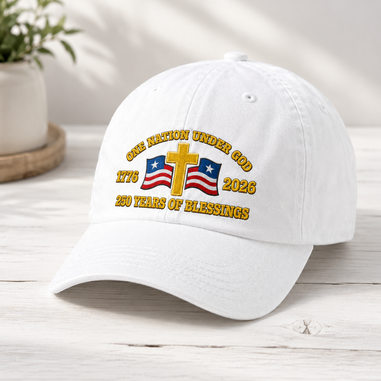 One Nation Under God Washed Cap, 1776 2026 250 Years of Blessings Patriotic Christian Hat - washed cap - lifestyle view 3