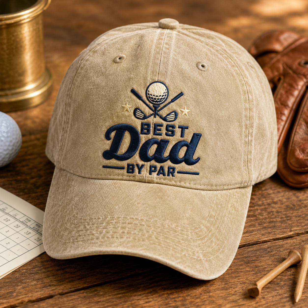 Best Dad By Par Washed Cap, Golf Dad Father's Day Gift Hat - Washed Cap - detail view