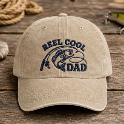 Reel Cool Dad Washed Cap, Fishing Father Gift - Washed Cap - front view