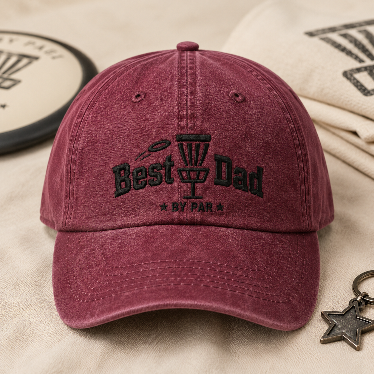 Best Dad By Par Disc Golf Hat, Father's Day Washed Cap Gift for Disc Golf Dad - Washed Cap - lifestyle view 2