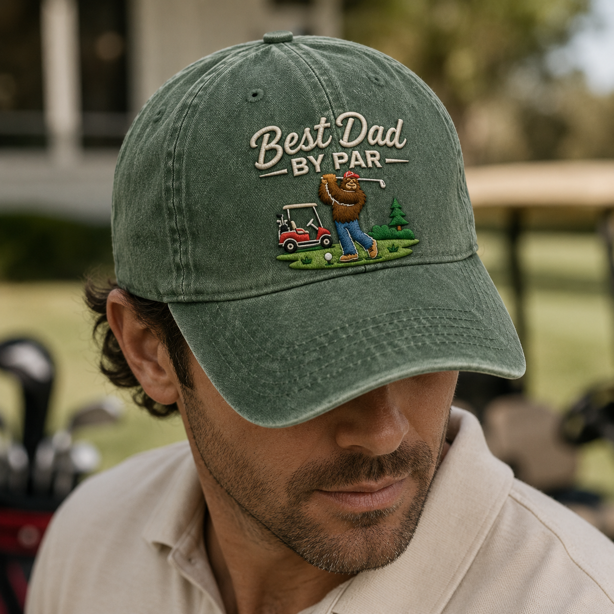 Best Dad By Par Washed Cap, Sasquatch Golf Hat, Father's Day Gift for Golfer Dad - Washed Cap - lifestyle view 3