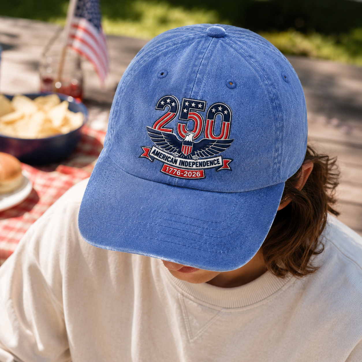 250 American Independence Washed Cap, 1776-2026 Patriotic Eagle Hat - washed cap - lifestyle view 9