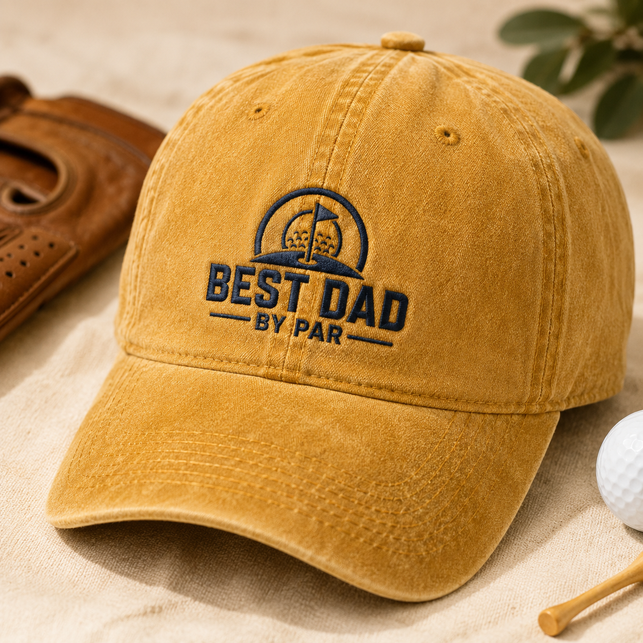 Dad By Par Golf Washed Cap, Father's Day Hat for Golfing Dads - Washed Cap - lifestyle view 2