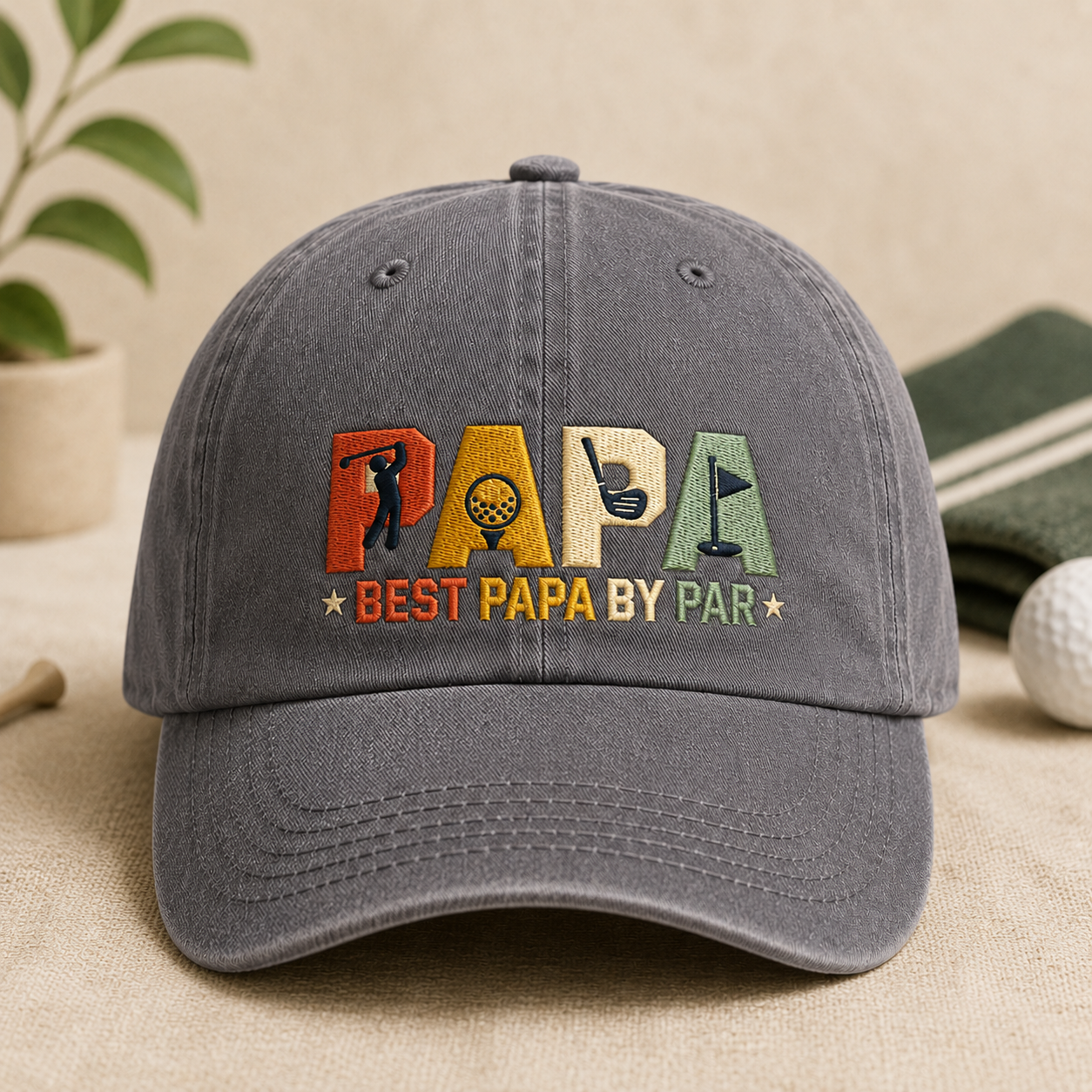 Best Papa By Par Washed Cap, Golf Grandpa Embroidered Hat Gift - Washed Cap - lifestyle view 2