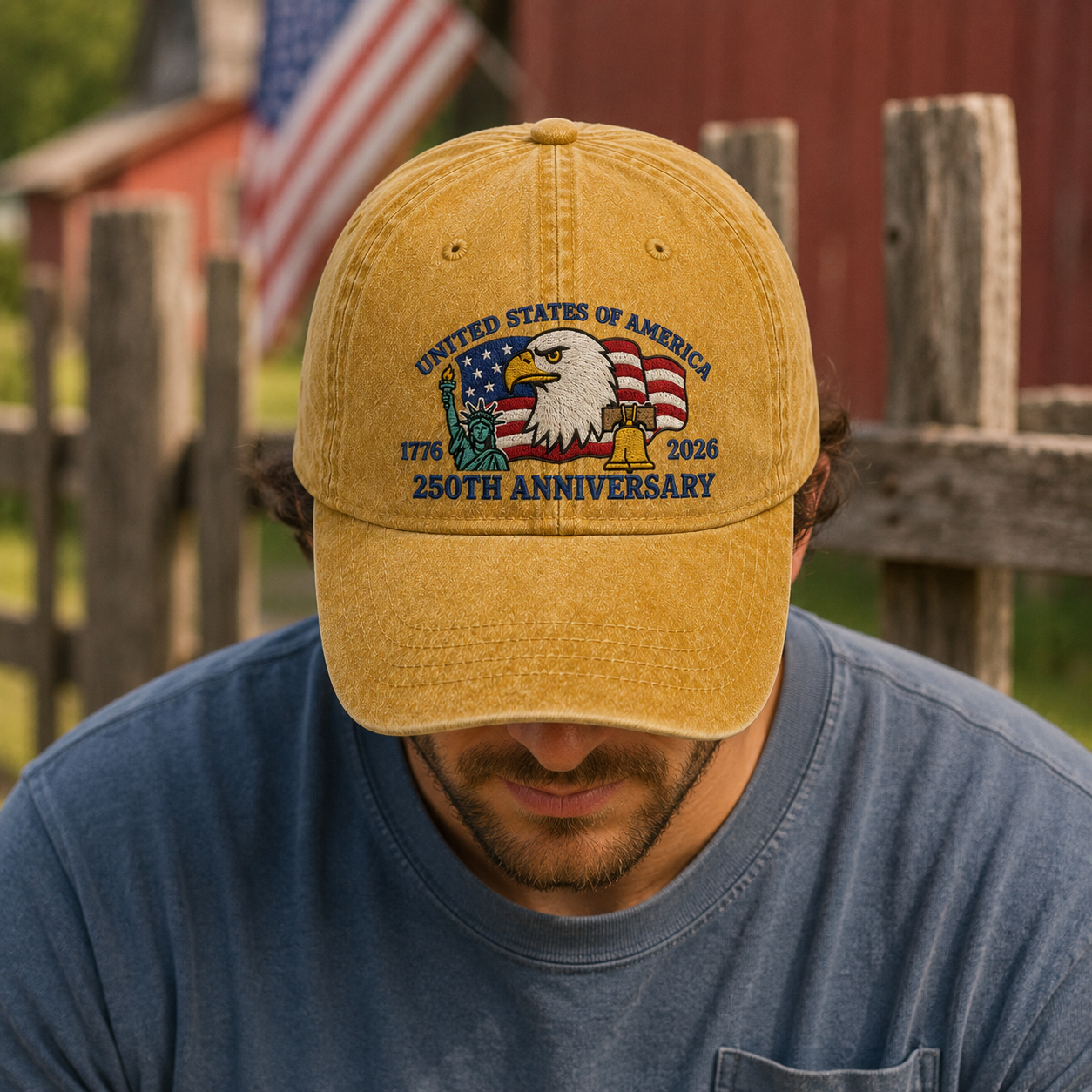 United States of America 250th Anniversary Washed Cap, 1776 2026 Patriotic Eagle Hat - washed cap - lifestyle view 8