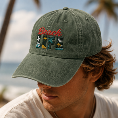 Beach Life Washed Cap, Embroidered Beach Vacation Hat - Washed Cap - lifestyle view 4