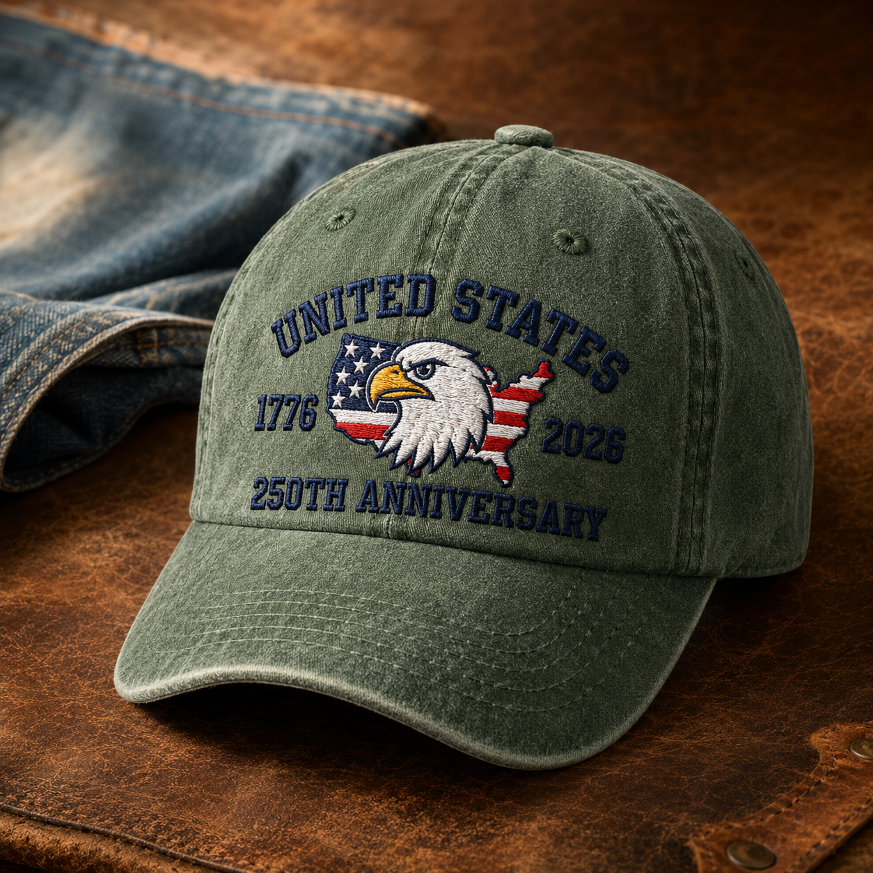 United States 250th Anniversary Washed Cap, 1776 2026 Patriotic Eagle USA Hat - washed cap - lifestyle view 5