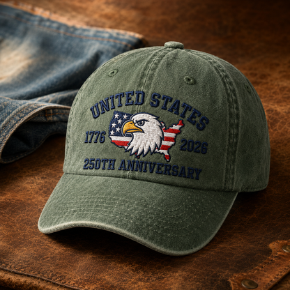 United States 250th Anniversary Washed Cap, 1776 2026 Patriotic Eagle USA Hat - washed cap - lifestyle view 5