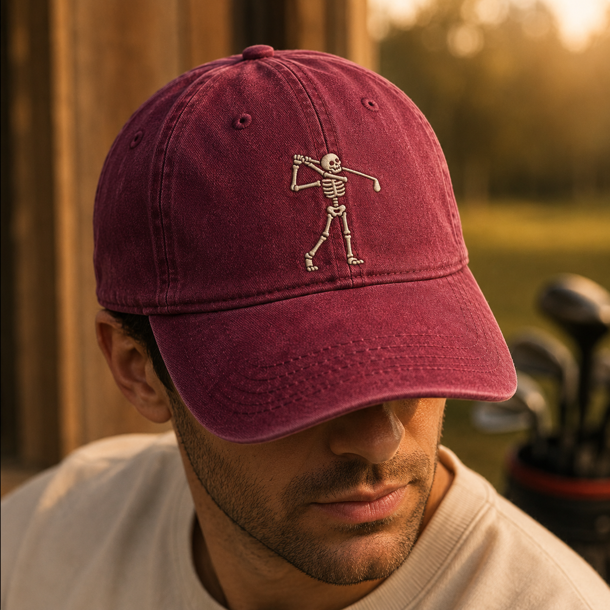 Skeleton Golfer Washed Cap, Spooky Golf Dad Hat - Washed Cap - lifestyle view 3