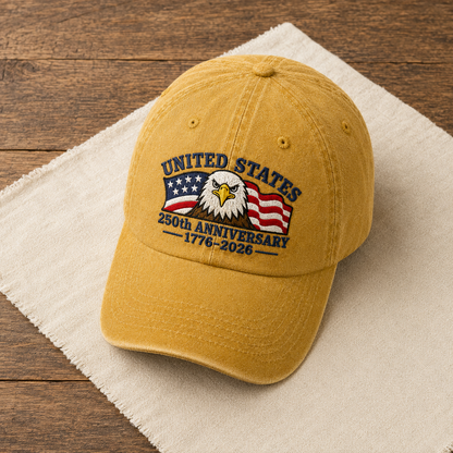 United States 250th Anniversary Washed Cap, 1776-2026 Patriotic Eagle Hat - washed cap - lifestyle view 5