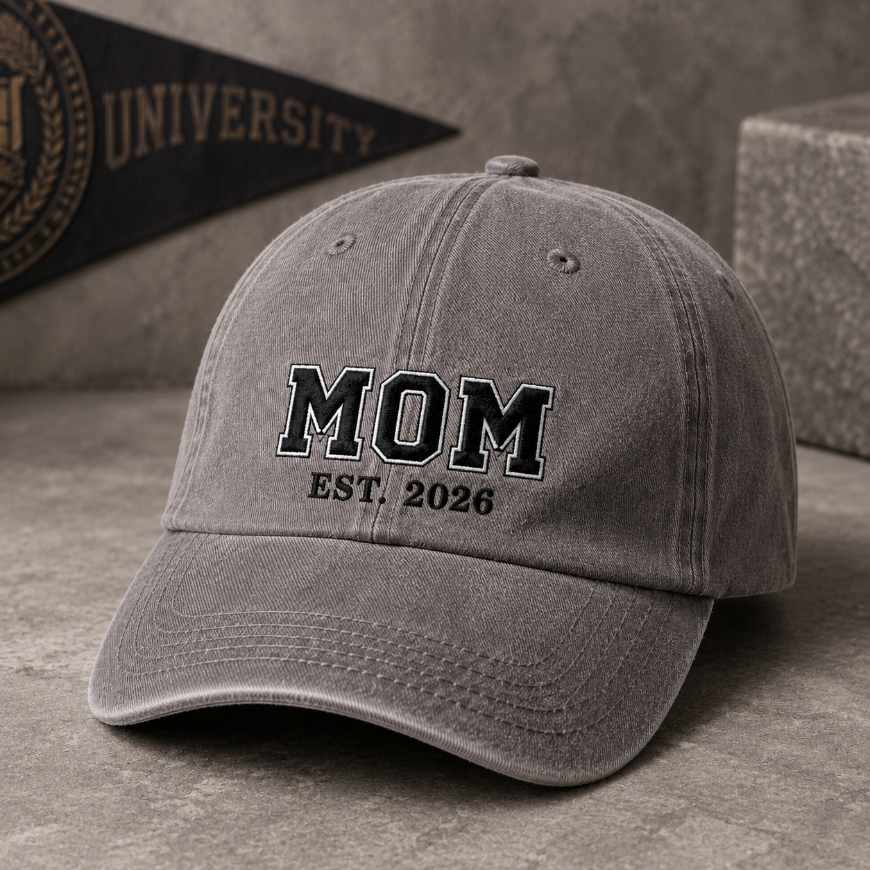 Mom Est. 2026 Washed Cap, Embroidered New Mom Baseball Hat Gift - Washed Cap - lifestyle view 3