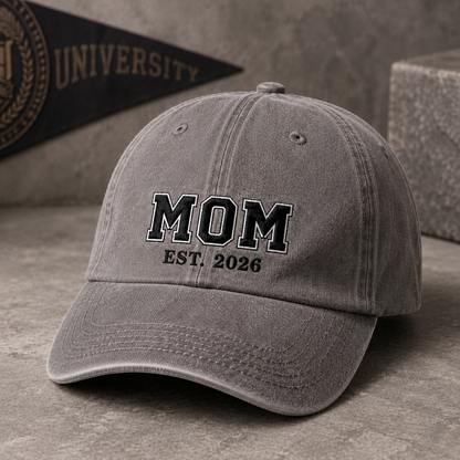 Mom Est. 2026 Washed Cap, Embroidered New Mom Baseball Hat Gift - Washed Cap - lifestyle view 3