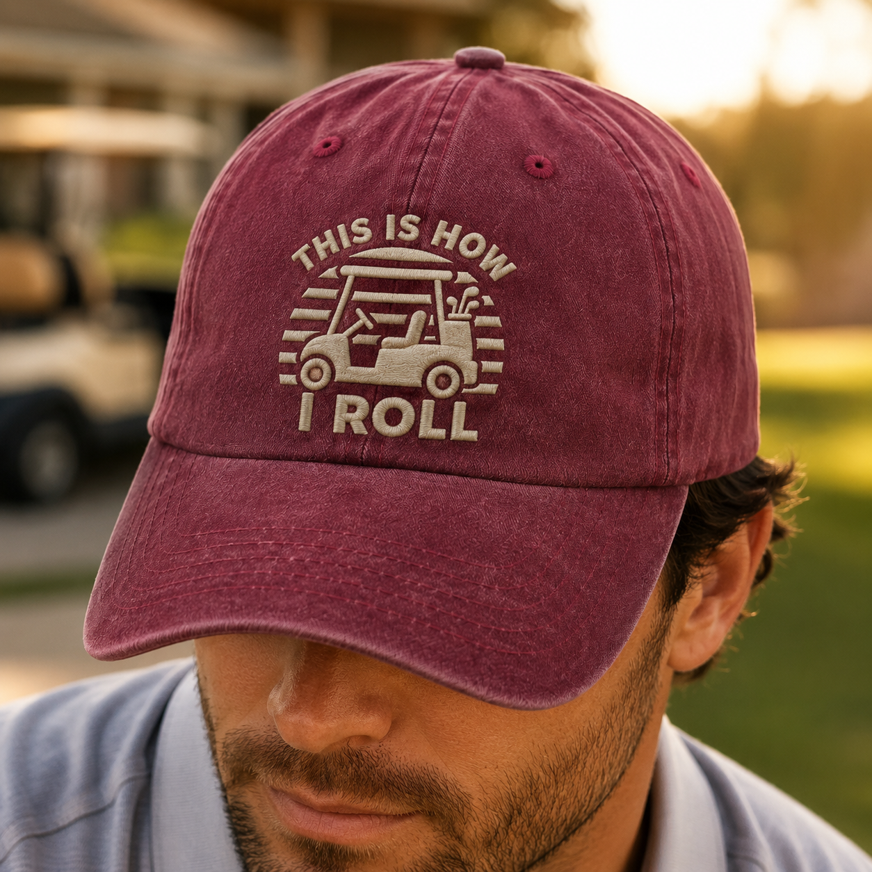 This Is How I Roll Golf Cart Washed Cap, Funny Golfer Hat - Washed Cap - lifestyle view 3
