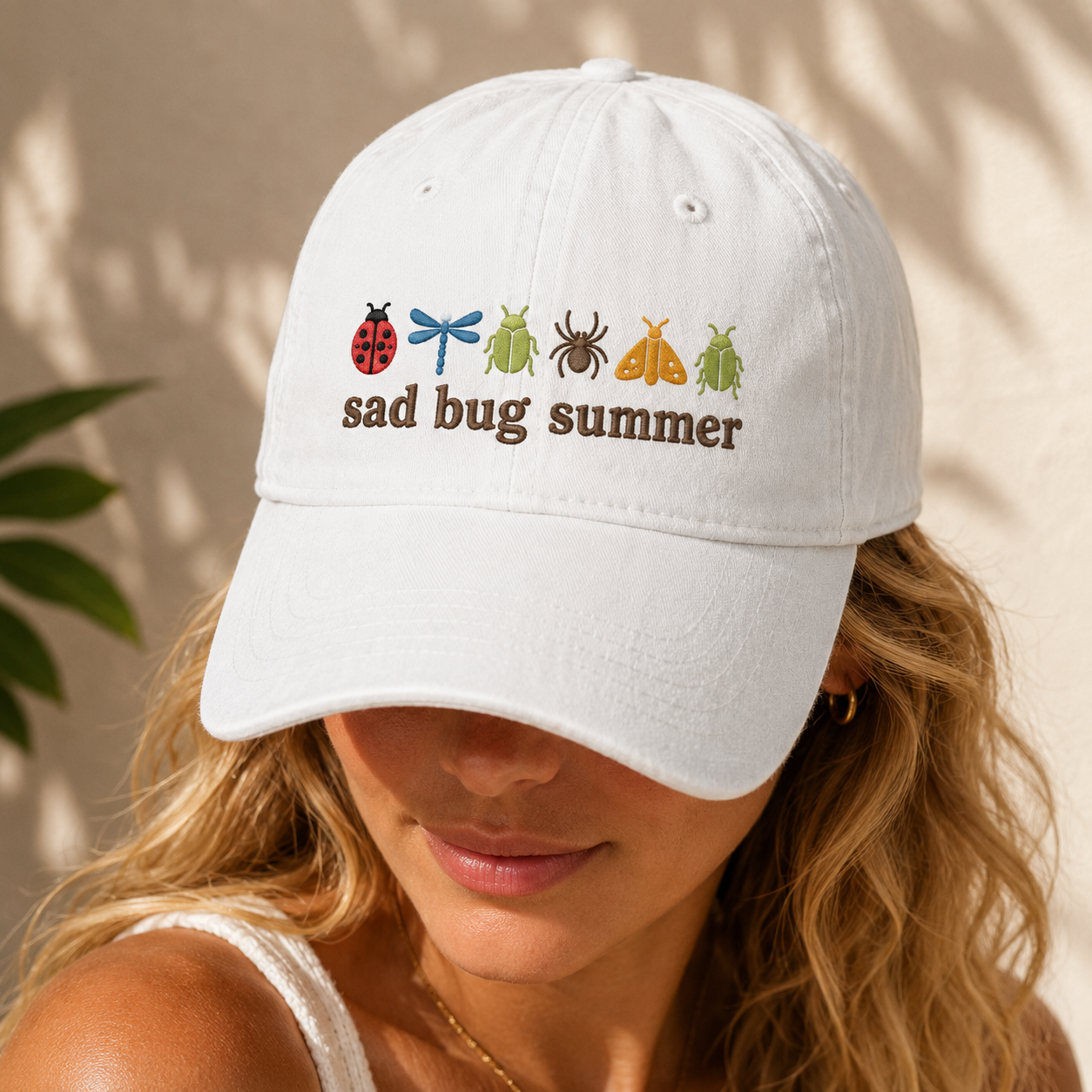 Sad Bug Summer Washed Cap, Embroidered Insect Baseball Hat - Washed Cap - lifestyle view 3