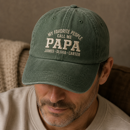 My Favorite People Call Me Papa Washed Cap, Personalized Grandpa Hat Gift - Washed Cap - lifestyle view 7