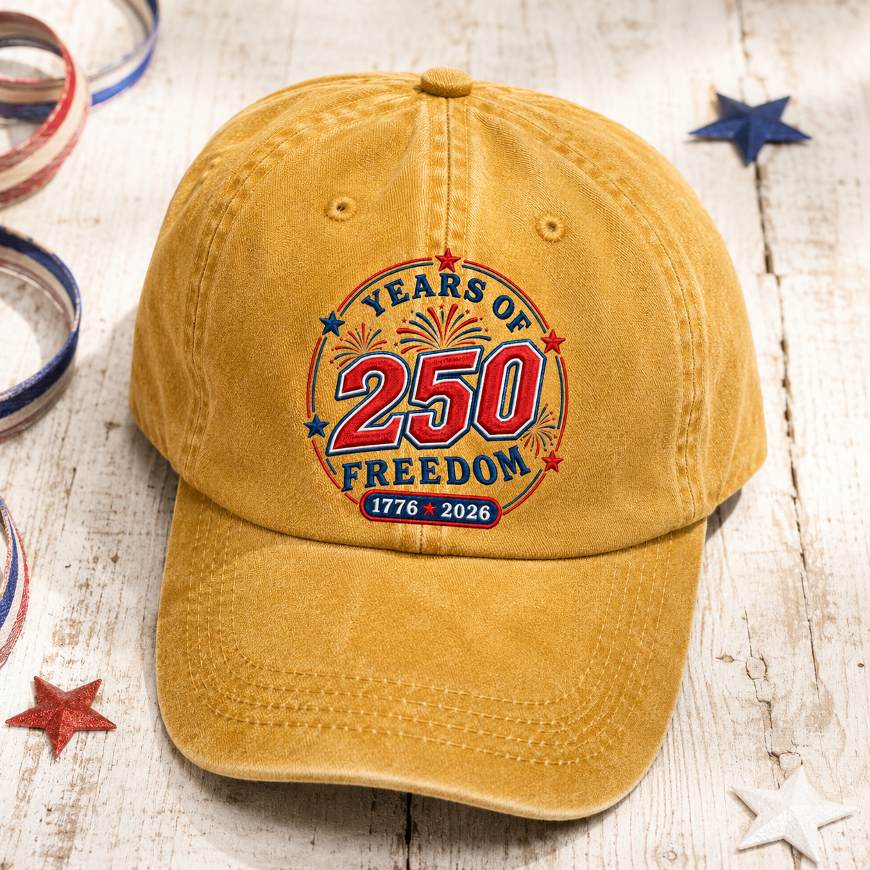 Years of 250 Freedom Washed Cap, Patriotic 1776 2026 America Birthday Hat - washed cap - lifestyle view 5