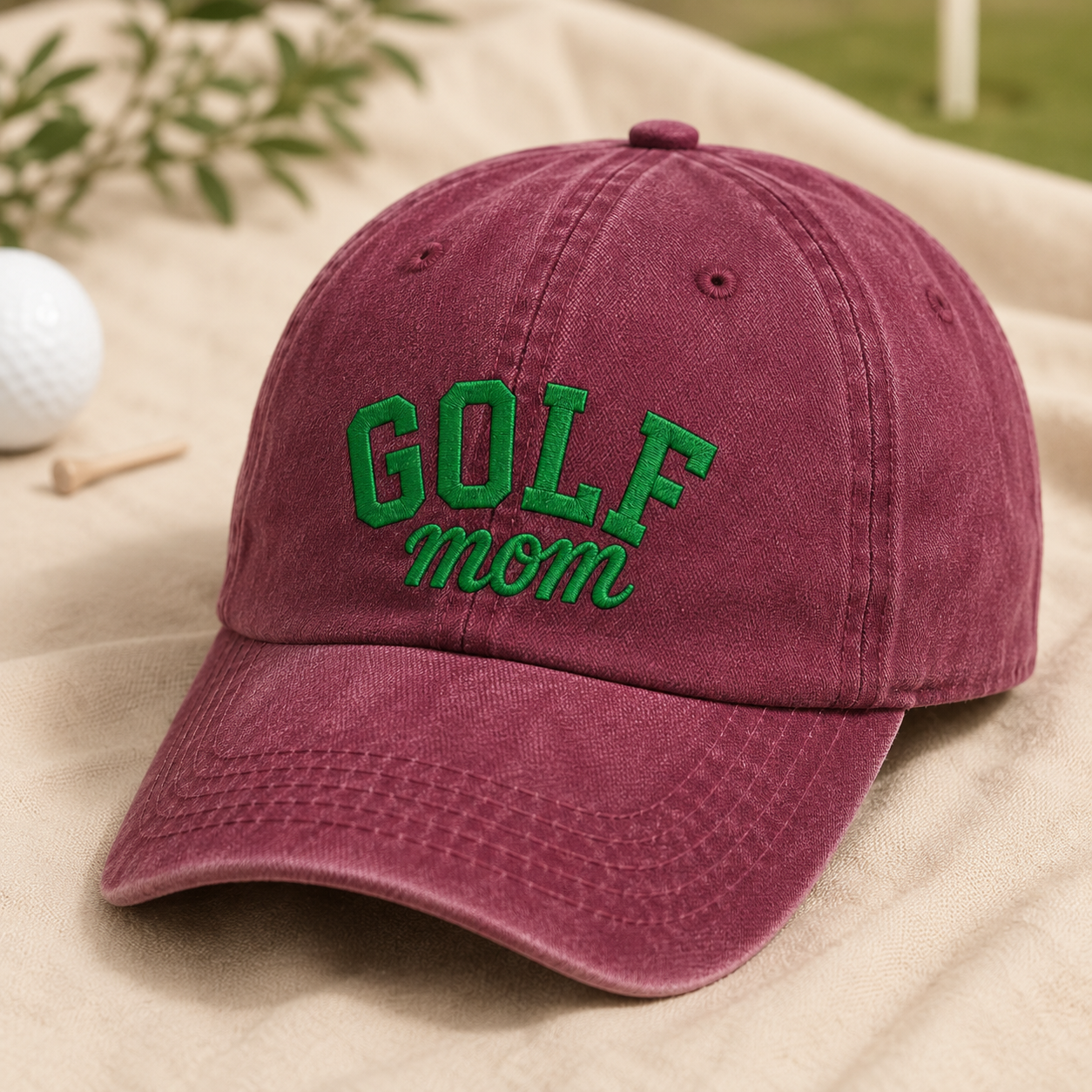 Golf Mom Washed Cap, Green Embroidered Golf Mama Hat for Mother's Day - Washed Cap - lifestyle view 2