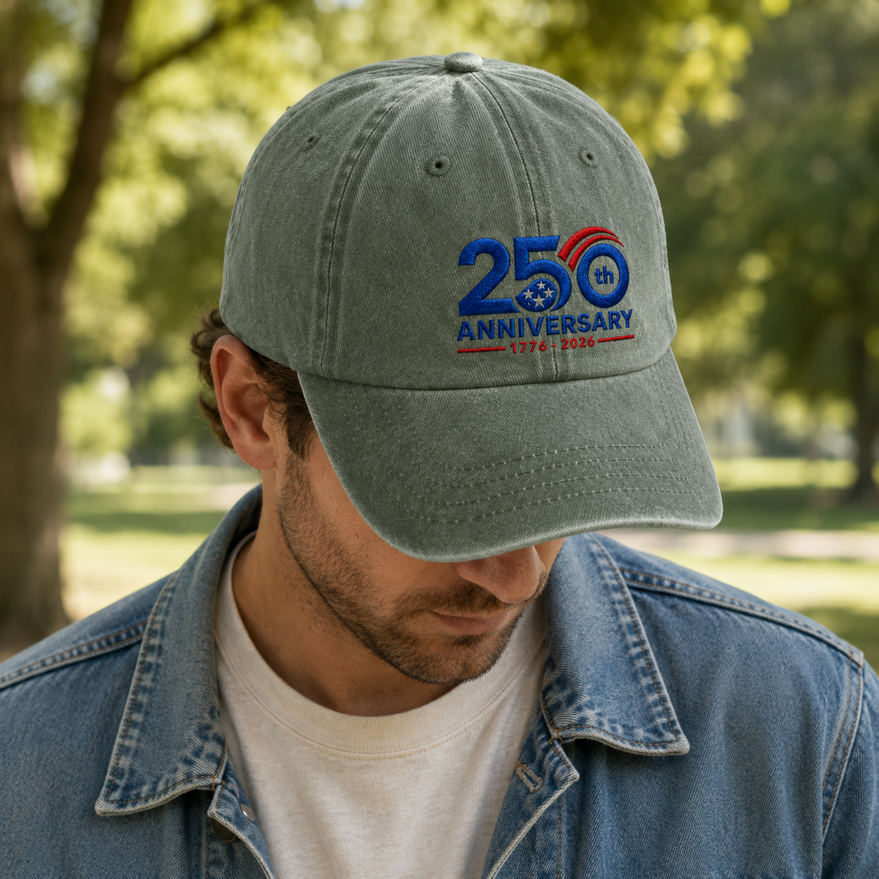 250th Anniversary Washed Cap, 1776-2026 Patriotic Independence Hat - washed cap - detail view