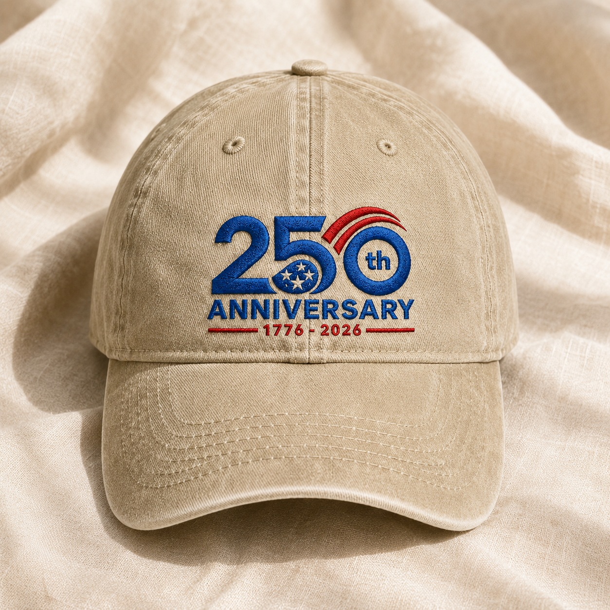 250th Anniversary Washed Cap, 1776-2026 Patriotic Independence Hat - washed cap - lifestyle view 3