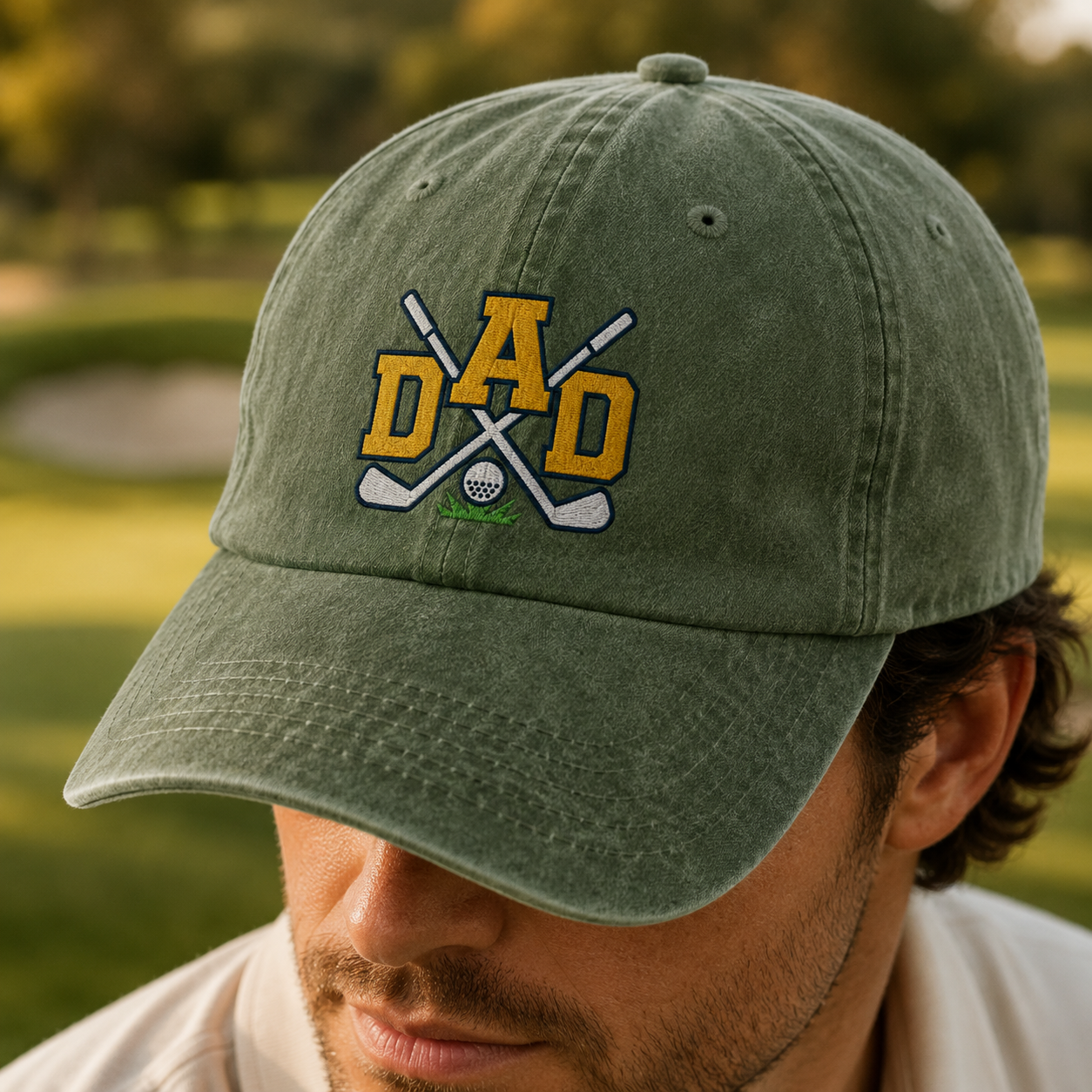 Dad Golf Washed Cap, Embroidered Golf Clubs Hat, Father's Day Gift for Dad - Washed Cap - lifestyle view 4