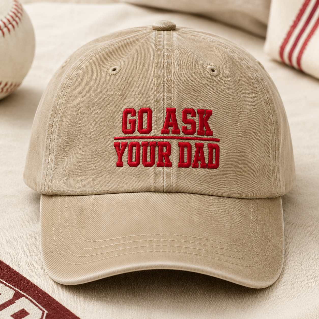 Go Ask Your Dad Washed Cap, Funny Father's Day Baseball Hat - Washed Cap - lifestyle view 2