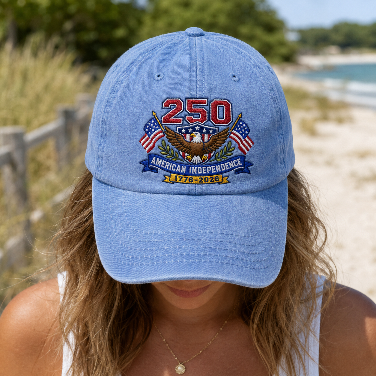 250 American Independence Washed Cap, 1776-2026 Patriotic Eagle USA Anniversary Hat - washed cap - lifestyle view 9