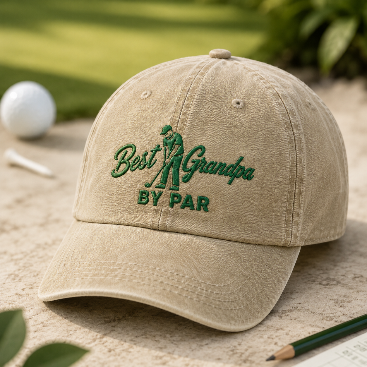 Best Grandpa By Par Golf Washed Cap, Father's Day Hat for Grandpa Golfer - Washed Cap - detail view
