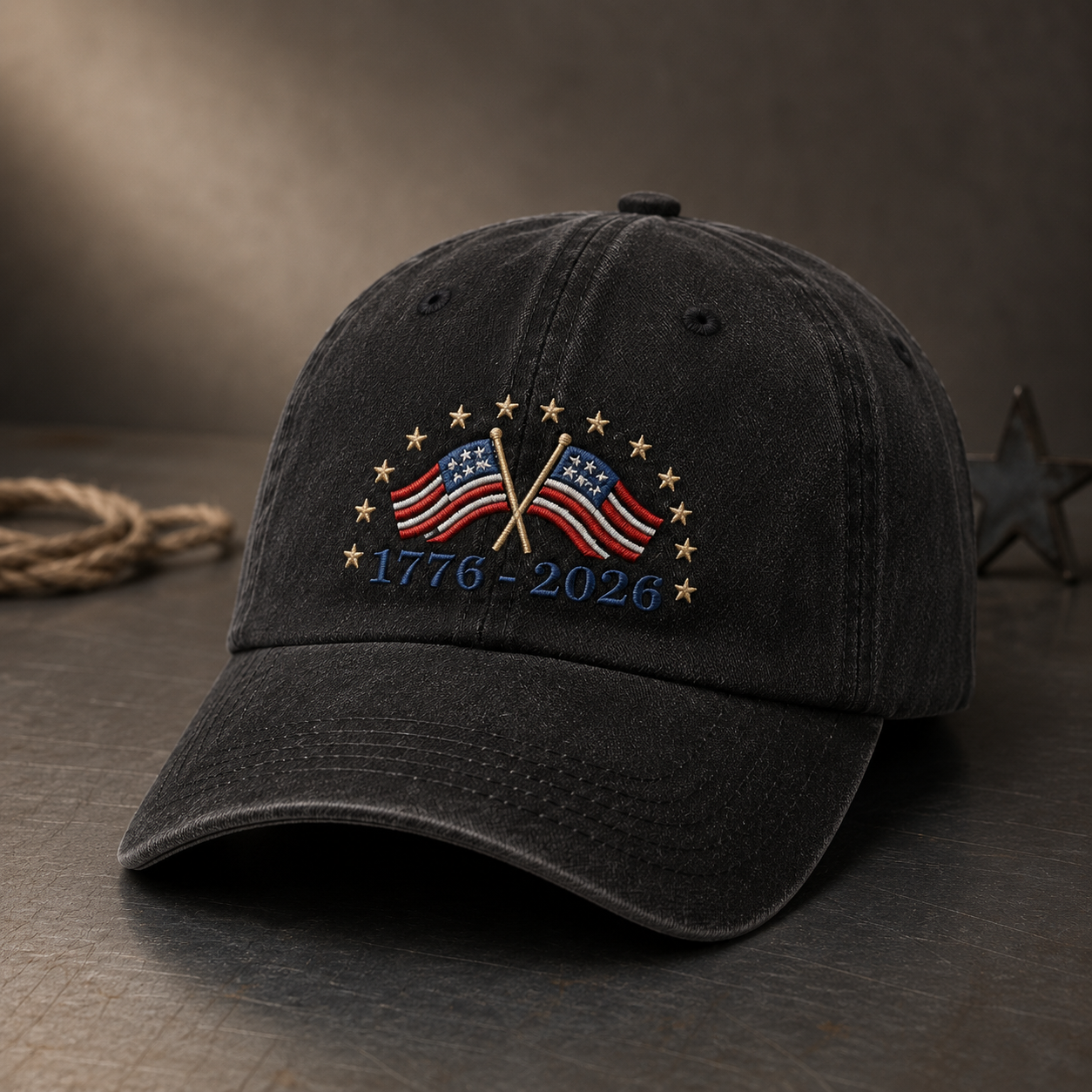 1776-2026 American Flag Washed Cap, 250th Anniversary Patriotic Hat - washed cap - lifestyle view 3