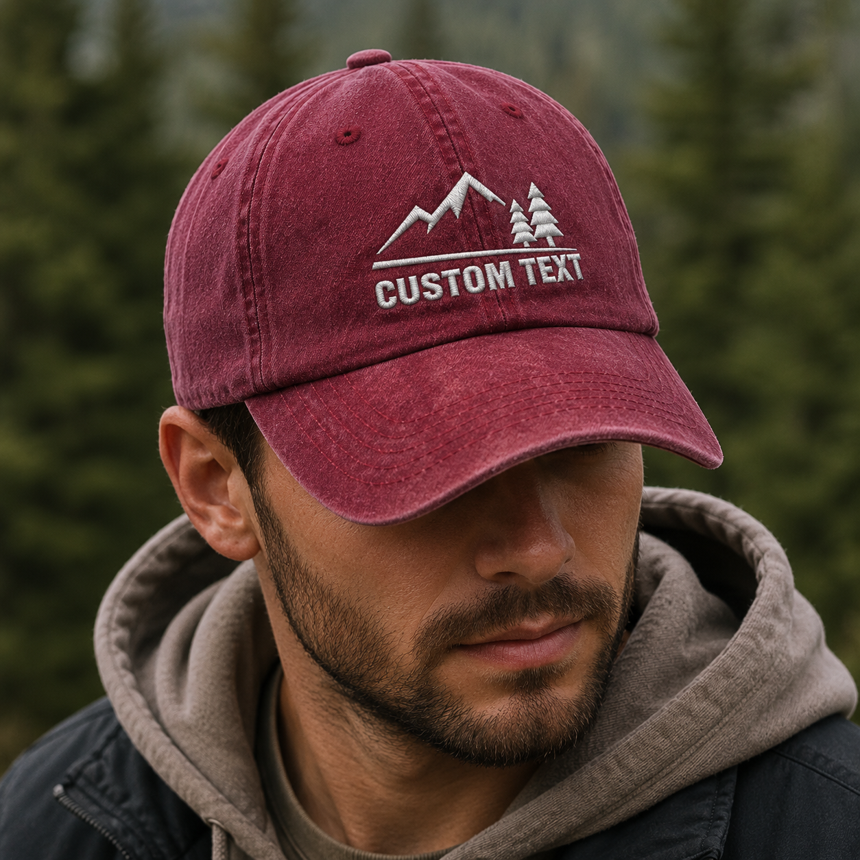 Custom Text Mountain Washed Cap, Personalized Hiking Hat for Outdoor Lovers - Washed Cap - lifestyle view 6