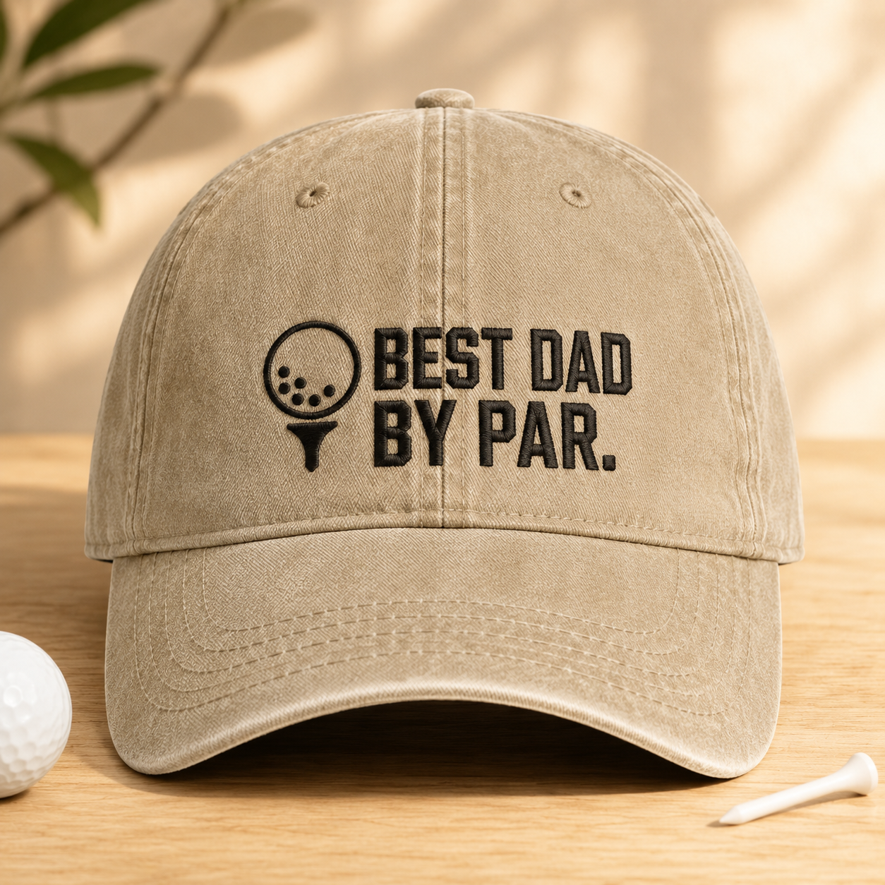 Best Dad By Par Washed Cap, Funny Golf Father Hat for Father's Day - Washed Cap - front view