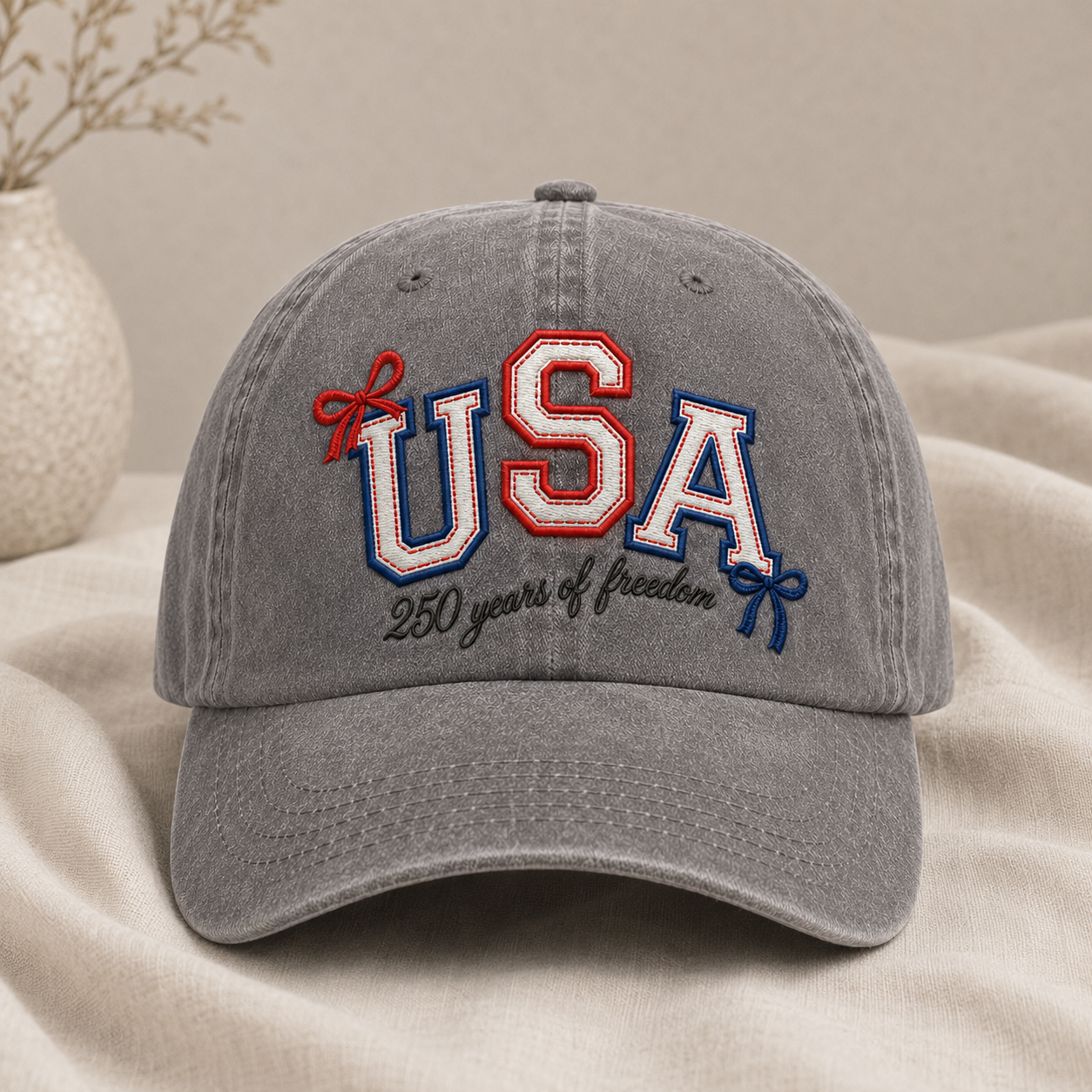 USA 250 Years of Freedom Washed Cap, Patriotic Embroidered Baseball Hat - washed cap - lifestyle view 4