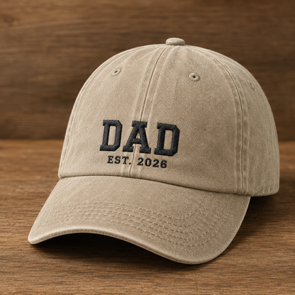 Dad Est. 2026 Washed Cap, New Father Gift Baseball Hat for Father's Day - Washed Cap - lifestyle view 2