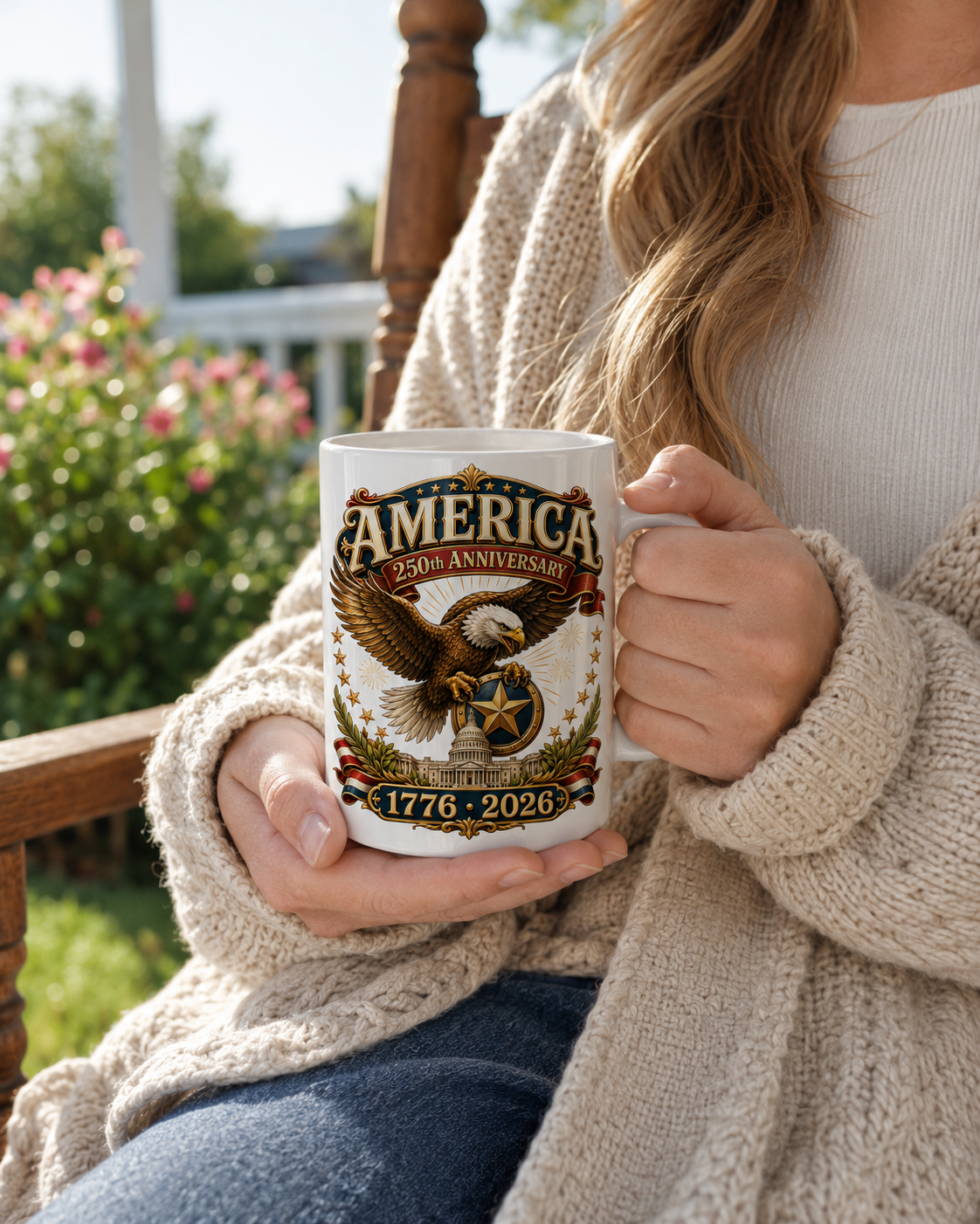 America 250th Anniversary Coffee Mug, Patriotic Eagle 1776 2026 Ceramic Cup - Mug - lifestyle view 3