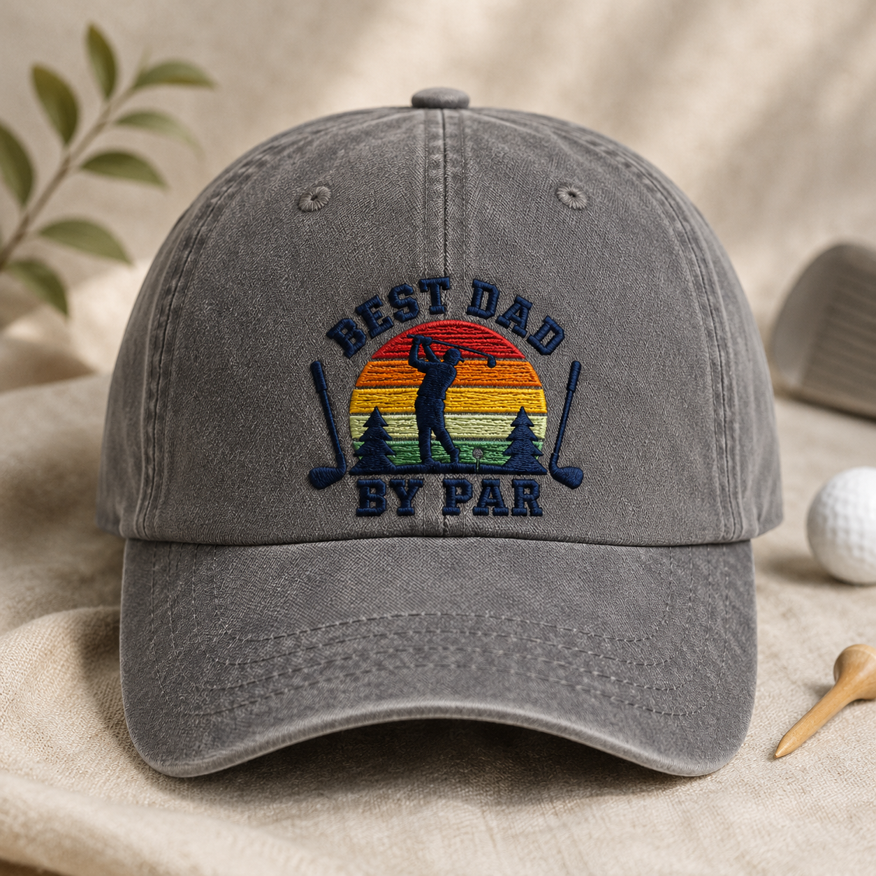 Best Dad By Par Golf Washed Cap, Retro Sunset Father's Day Gift - Washed Cap - lifestyle view 2