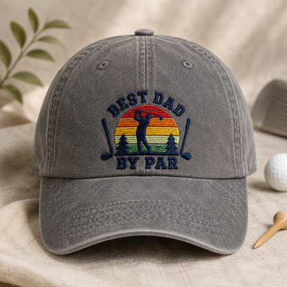 Best Dad By Par Golf Washed Cap, Retro Sunset Father's Day Gift - Washed Cap - lifestyle view 2
