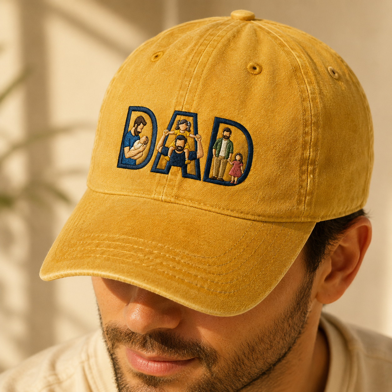 Dad Embroidered Washed Cap, Fatherhood Family Baseball Hat Gift - Washed Cap - lifestyle view 4