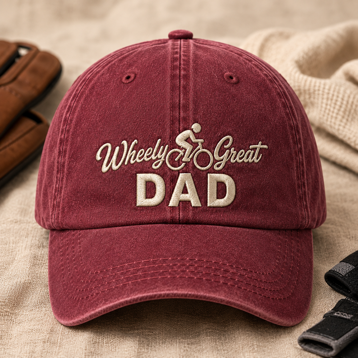 Wheely Great Dad Washed Cap, Funny Cycling Father Gift - Washed Cap - lifestyle view 2