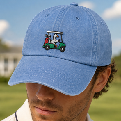 Goose Driving Golf Cart Hat, Funny Golf Dad Cap - Washed Cap - lifestyle view 4