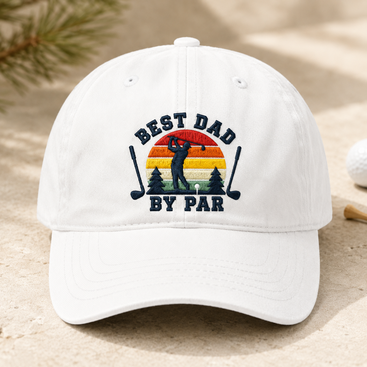 Best Dad By Par Golf Washed Cap, Retro Sunset Father's Day Gift - Washed Cap - front view