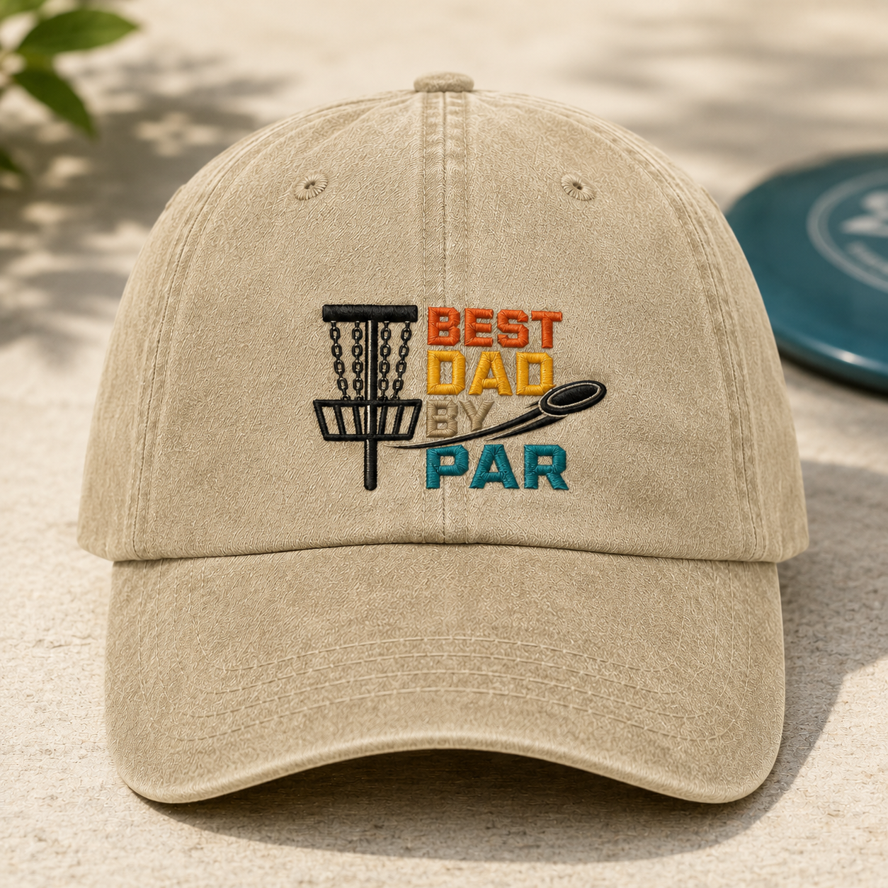 Dad By Par Disc Golf Washed Cap, Funny Father's Day Hat - Washed Cap - detail view