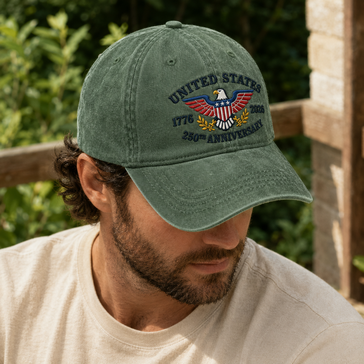 United States 250th Anniversary Washed Cap, 1776 2026 Patriotic Eagle Hat - washed cap - lifestyle view 7