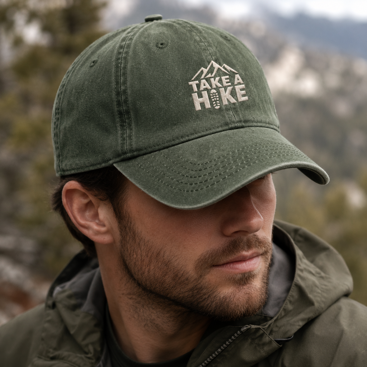 Take A Hike Washed Cap, Mountain Embroidered Hat for Hikers - Washed Cap - lifestyle view 4