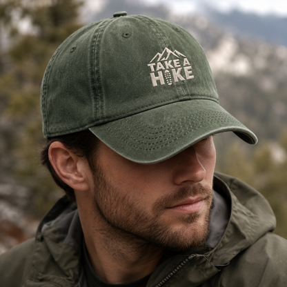 Take A Hike Washed Cap, Mountain Embroidered Hat for Hikers - Washed Cap - lifestyle view 4
