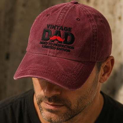 Vintage Dad Washed Cap, Aged to Perfection Mustache Hat for Father's Day - Washed Cap - lifestyle view 3