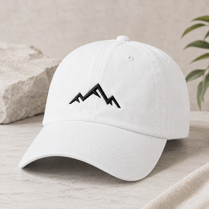 Minimalist Mountain Washed Cap, Black Embroidered Peak Hiking Hat - Washed Cap - lifestyle view 3