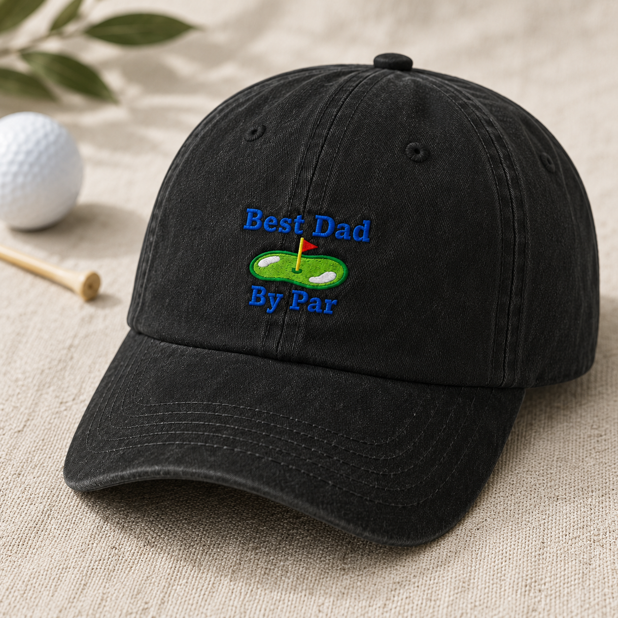 Best Dad By Par Washed Cap, Golf Green Embroidered Father's Day Hat - Washed Cap - lifestyle view 2